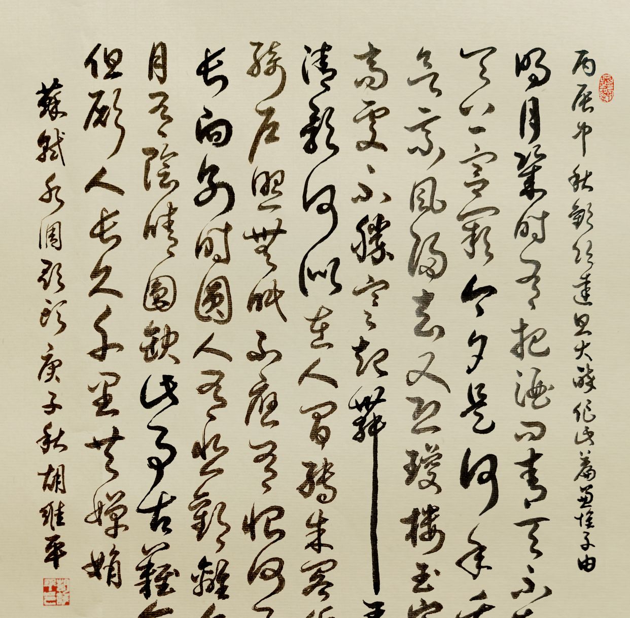 当代书法名家胡维平草书 苏轼《水调歌头·明月几时有》