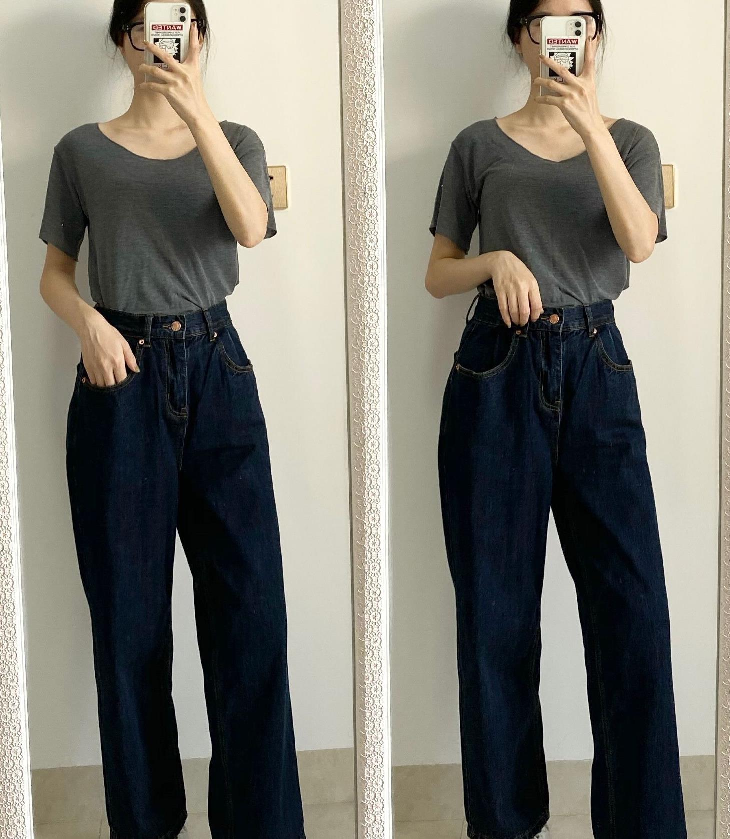 灰色t恤 深蓝色牛仔裤 日常通勤都可的一组