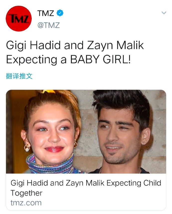 tmz報道zayn與gigi的孩子將是一個女兒.會是新歌嗎?