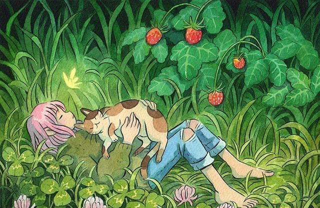 治愈系水彩插画,暖色调的画面,很温馨