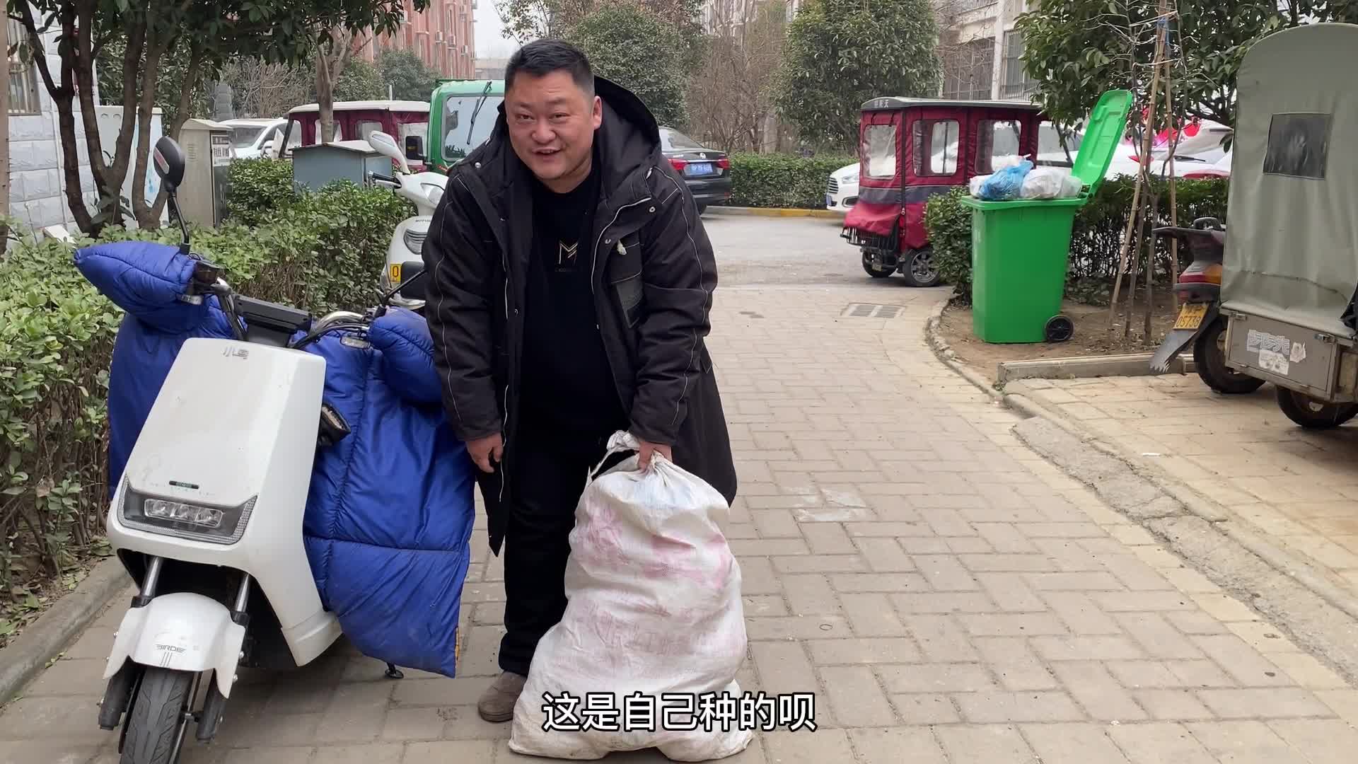 青菜大涨价,朋友从老家给胖龙带一大袋白菜,胖龙高兴坏了