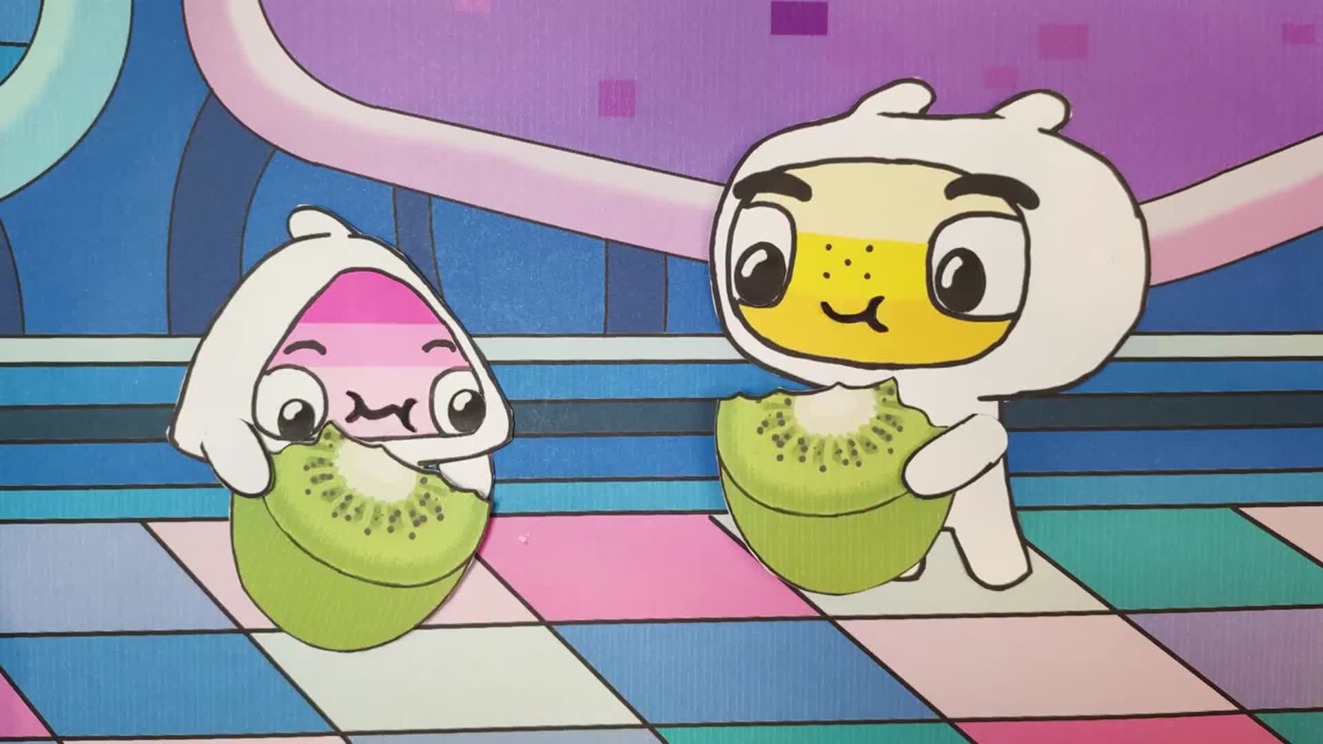 手绘定格动画迷你勇迷你萌吃猕猴桃酸甜可口营养丰富