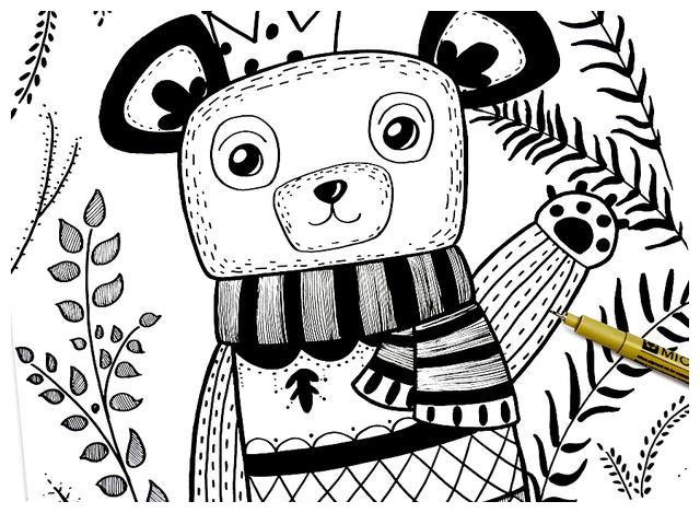儿童画教程黑白趣味线描画好可爱的小熊宝宝呀