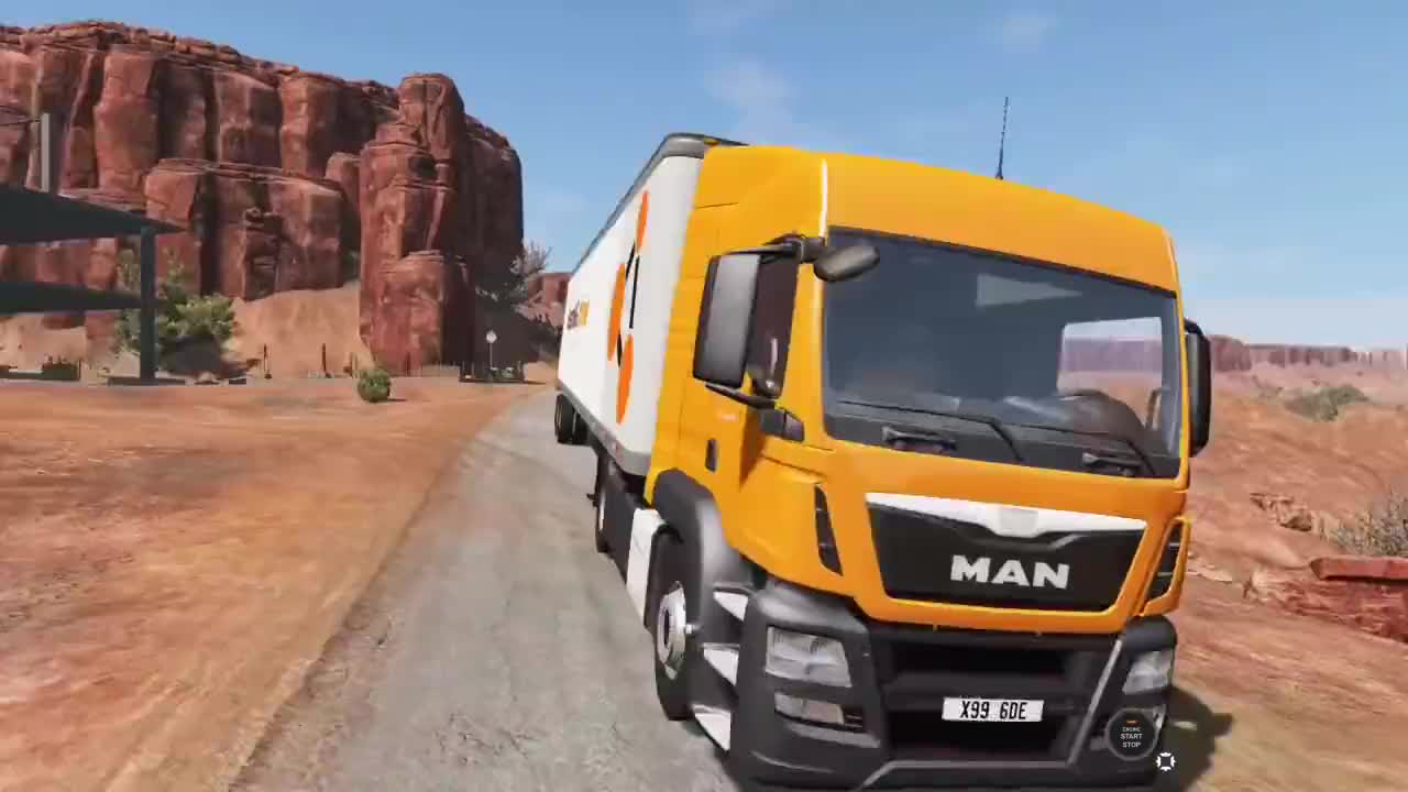 beamng:50吨man货车开足马力在破烂柏油路上测试悬挂性能