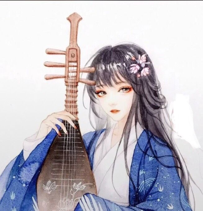 尤抱琵琶半遮面固然美,但露脸的弹奏更出色,美女与乐器的插图