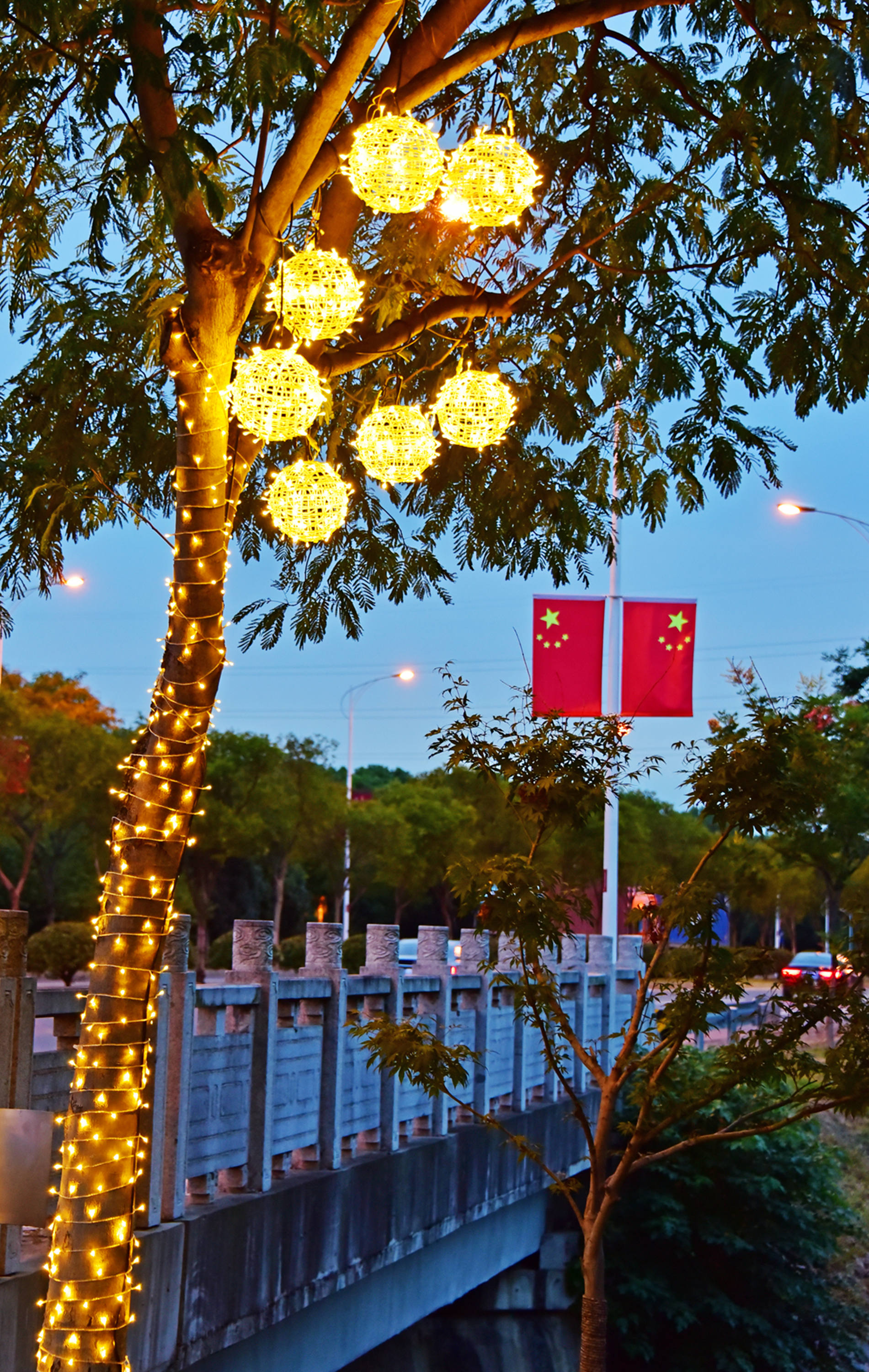 火树银花耀星空,张灯结彩迎国庆.这是江苏无锡锡山区锡北镇.