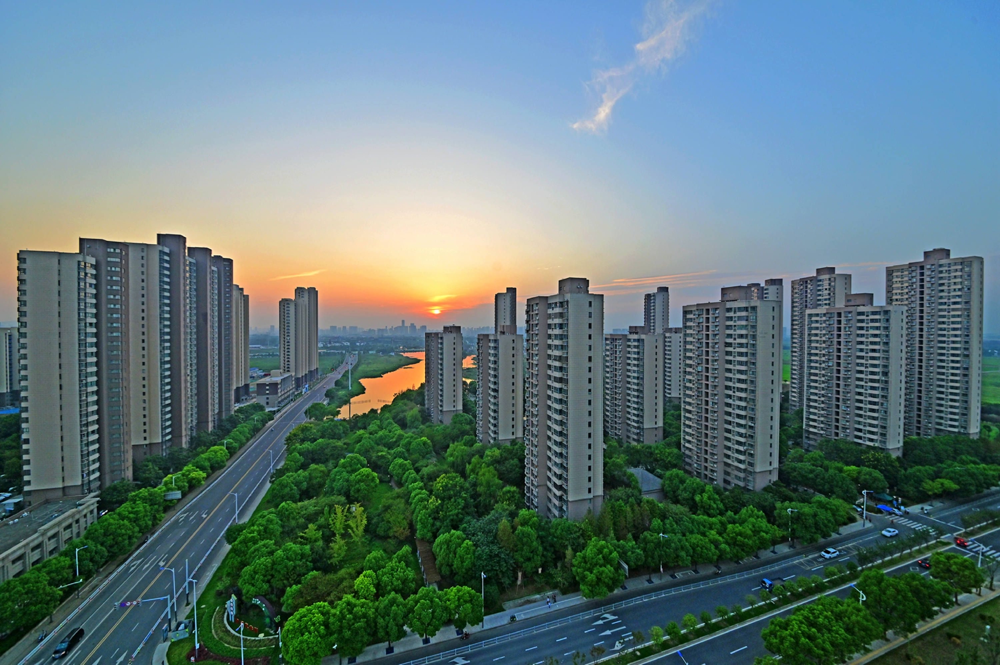 顺塘社区的清晨与黄昏环境优美宜居福地无锡锡山区东北塘街道