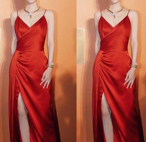 被王丽坤红裙造型惊艳了!开叉设计展现美腿,气质拿捏的死死的