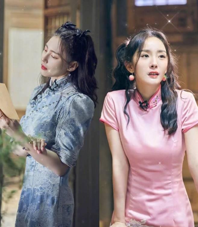 张雨绮杨幂同穿旗袍,杨幂粉色旗袍活泼,张雨绮蓝色古典但身材赢