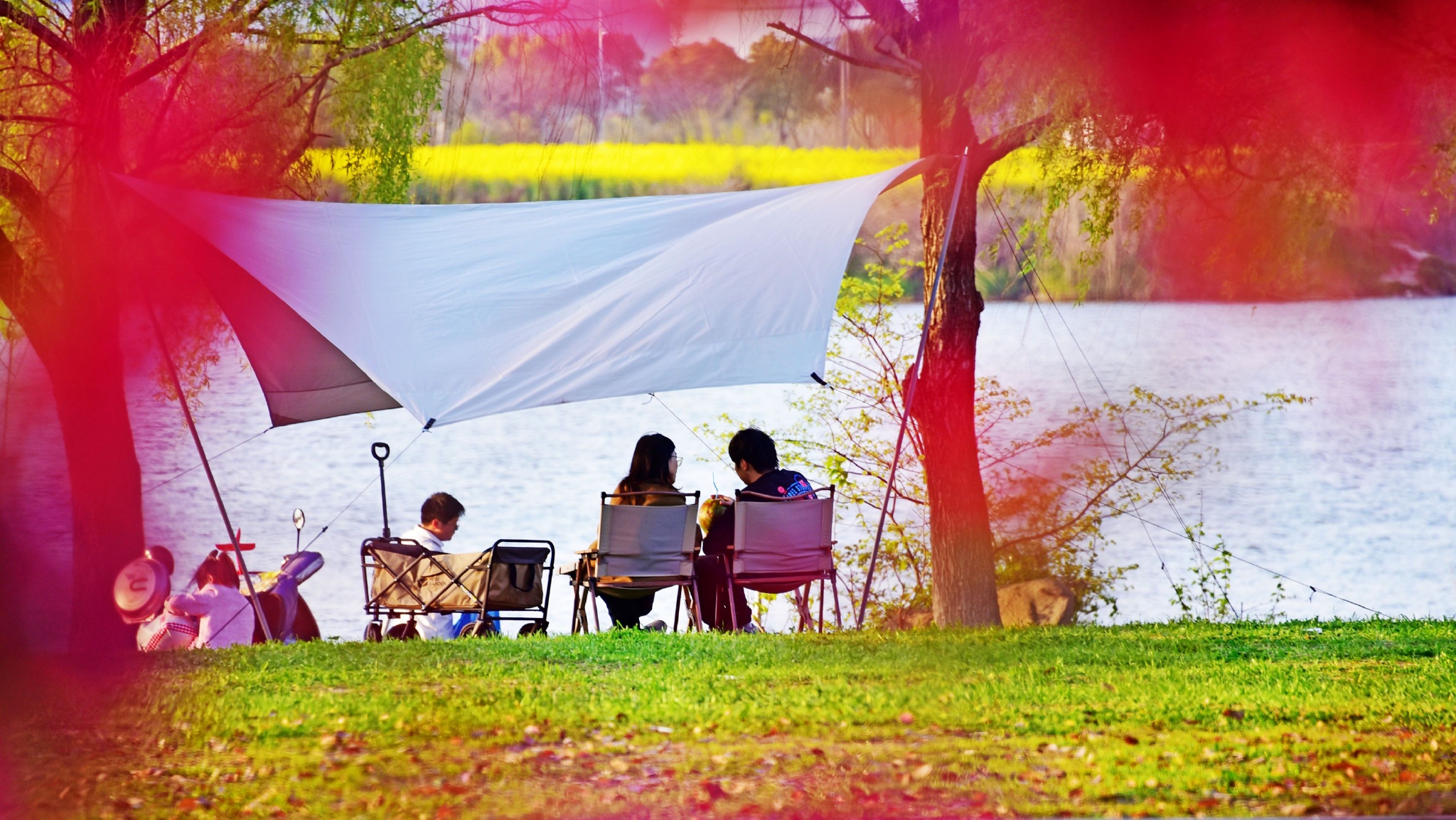 春天的夕阳,柔和温馨.微风湖畔,诗和远方,宁静祥和.