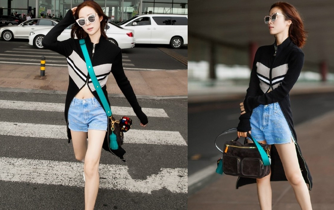 江一燕现身街头条纹t恤配破洞牛仔裤简单搭配穿出时髦感
