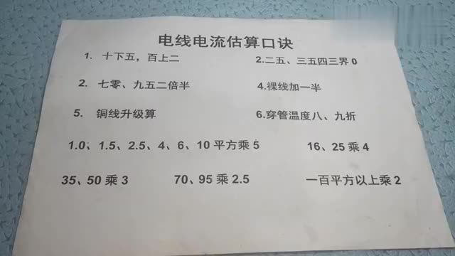 多大电线能带多大电流老电工早就传下来了口诀一句句教给你