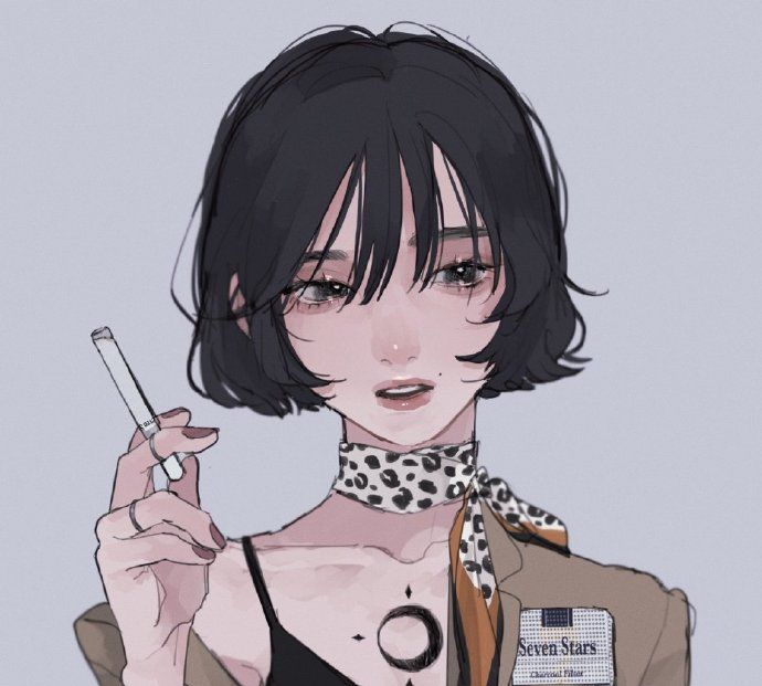 手拿着烟的高冷,颓废,丧系,叛逆期少女女生手绘动漫插画美图