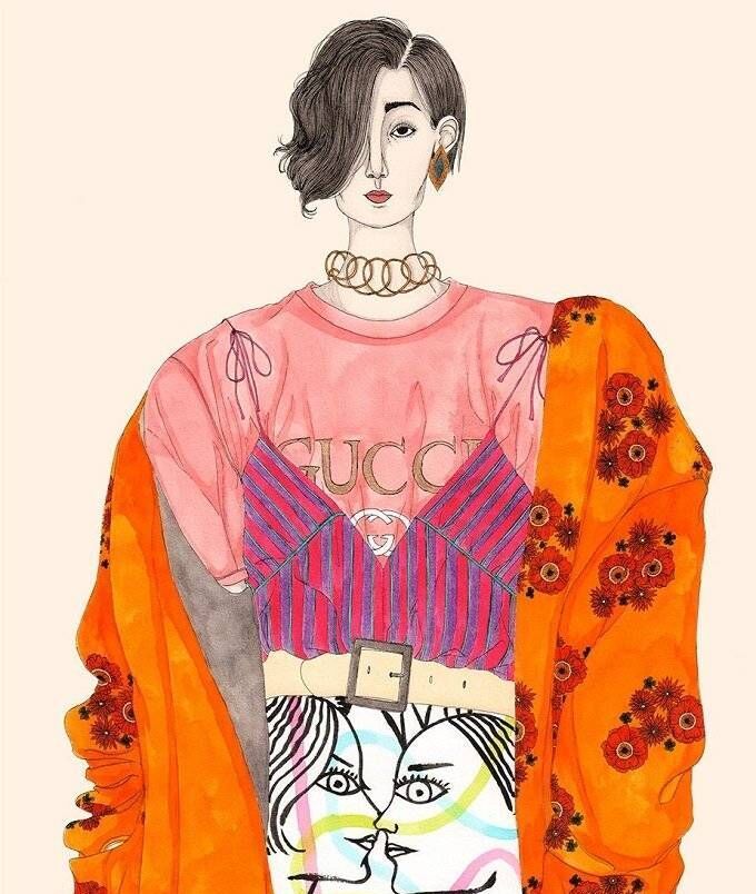 样貌个性人物绘画,服饰时尚,色彩鲜明,让人眼前一亮