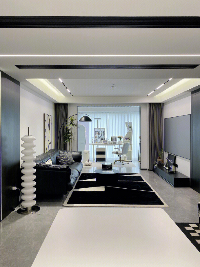 110㎡的现代黑白灰极简风装修,经典配色时尚耐看且高级.