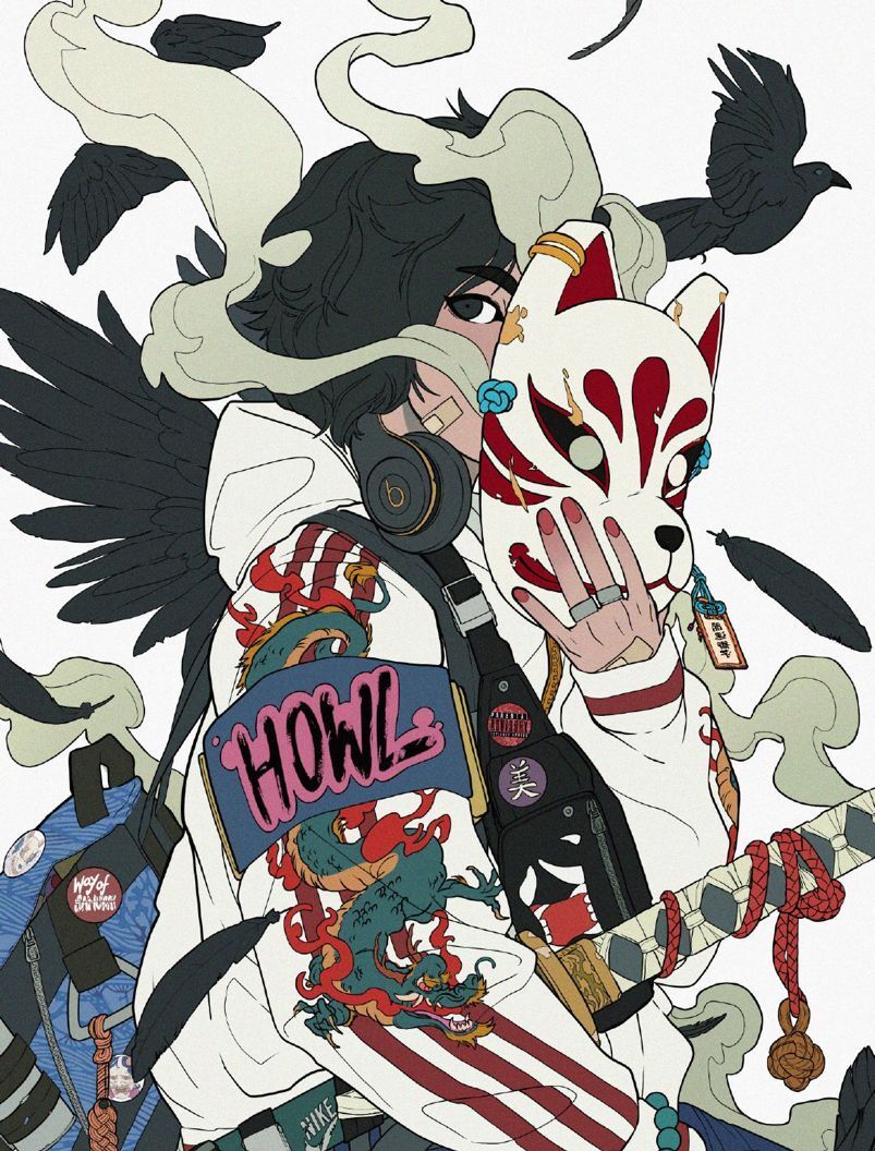 潮流武士插画色调丰富画风炫酷