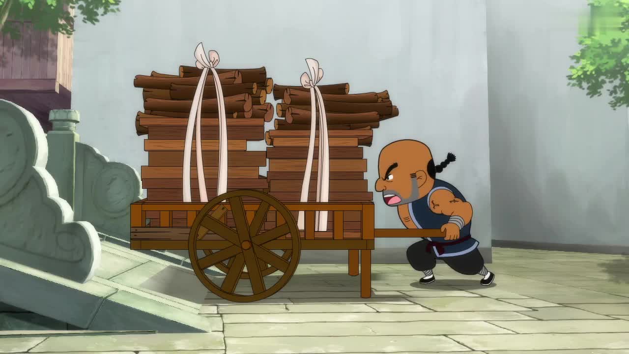 武士大叔推木头上坡,废了好大劲,都推不上去