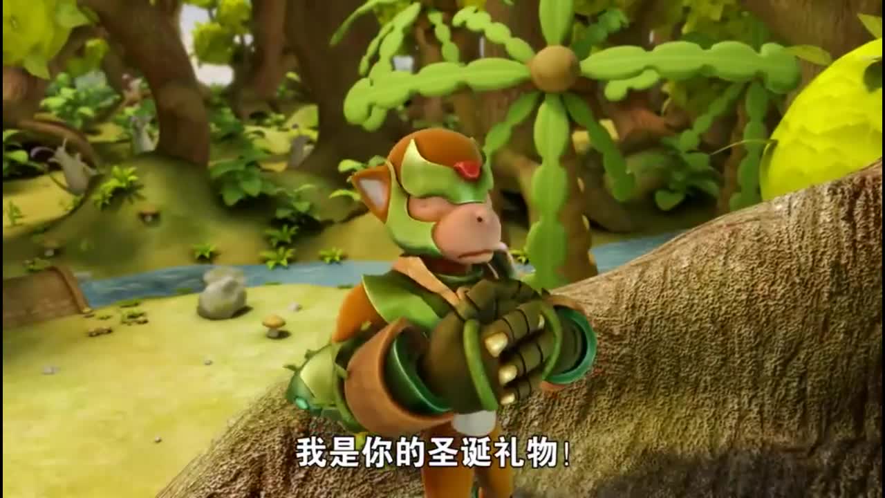 怪兽绑架了小孩,猪猪侠变身神木猿,与怪兽展开激战