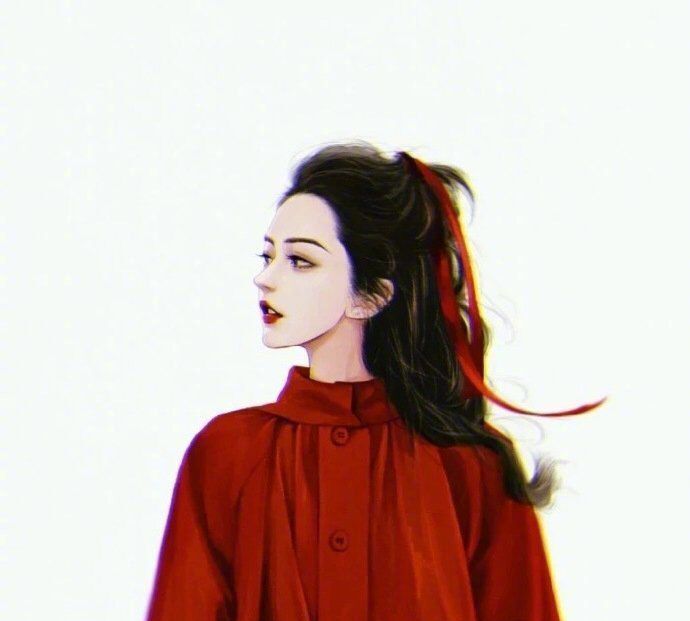 复古手绘头像,一袭红衣,明艳动人,撩人心弦