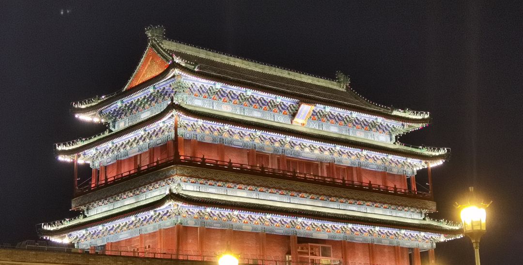 前门和箭楼城楼夜景灯光
