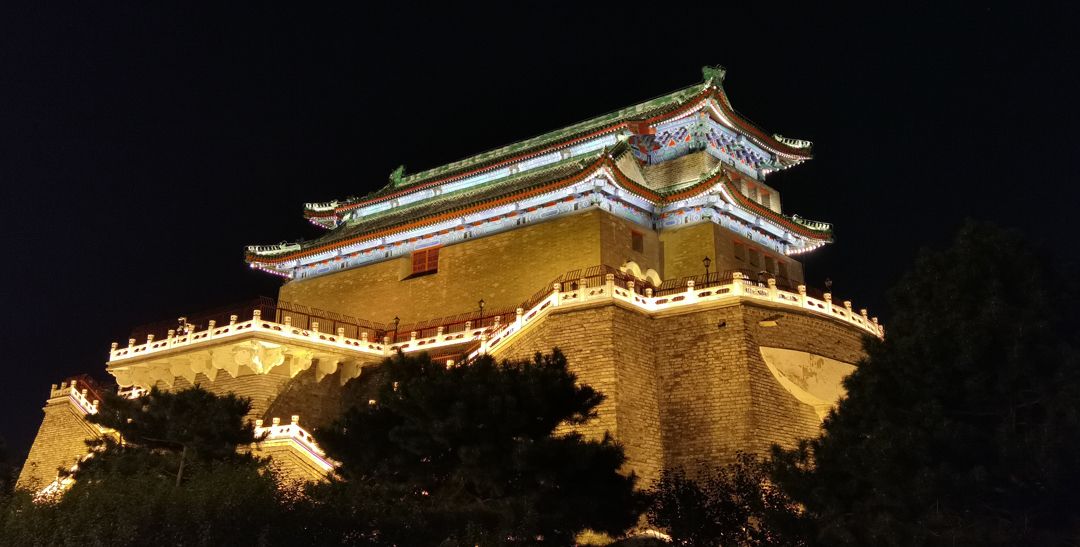 前门和箭楼城楼夜景灯光