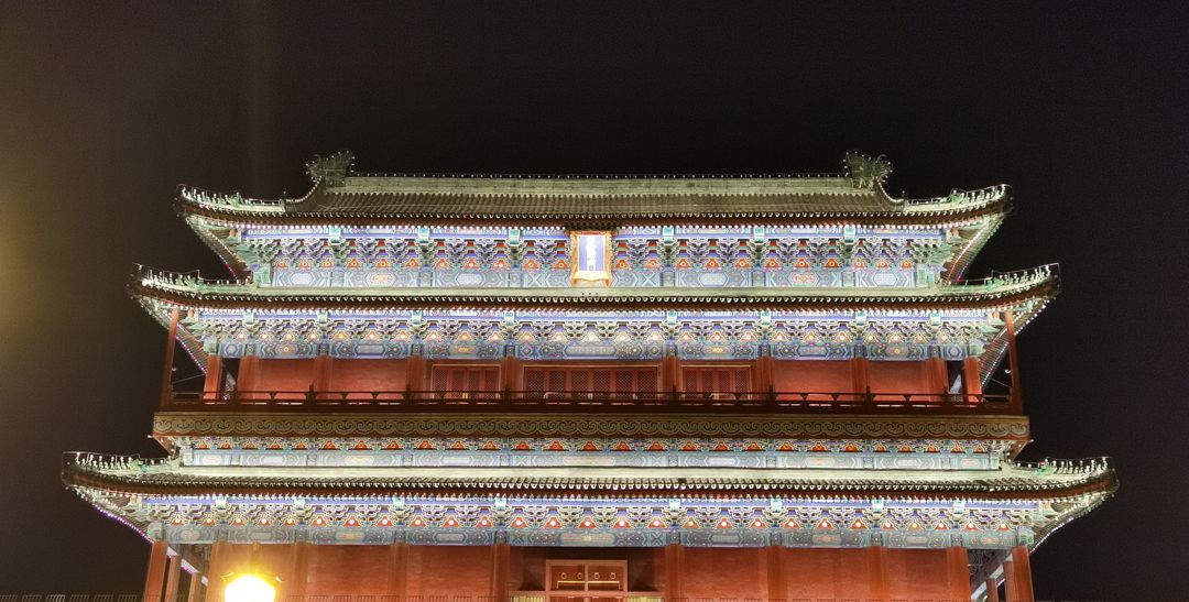 前门和箭楼城楼夜景灯光