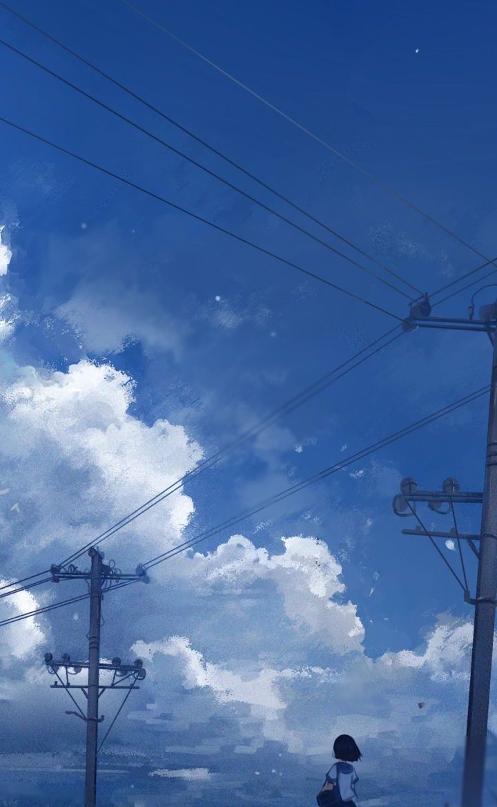 云岸边云房子天空树道路