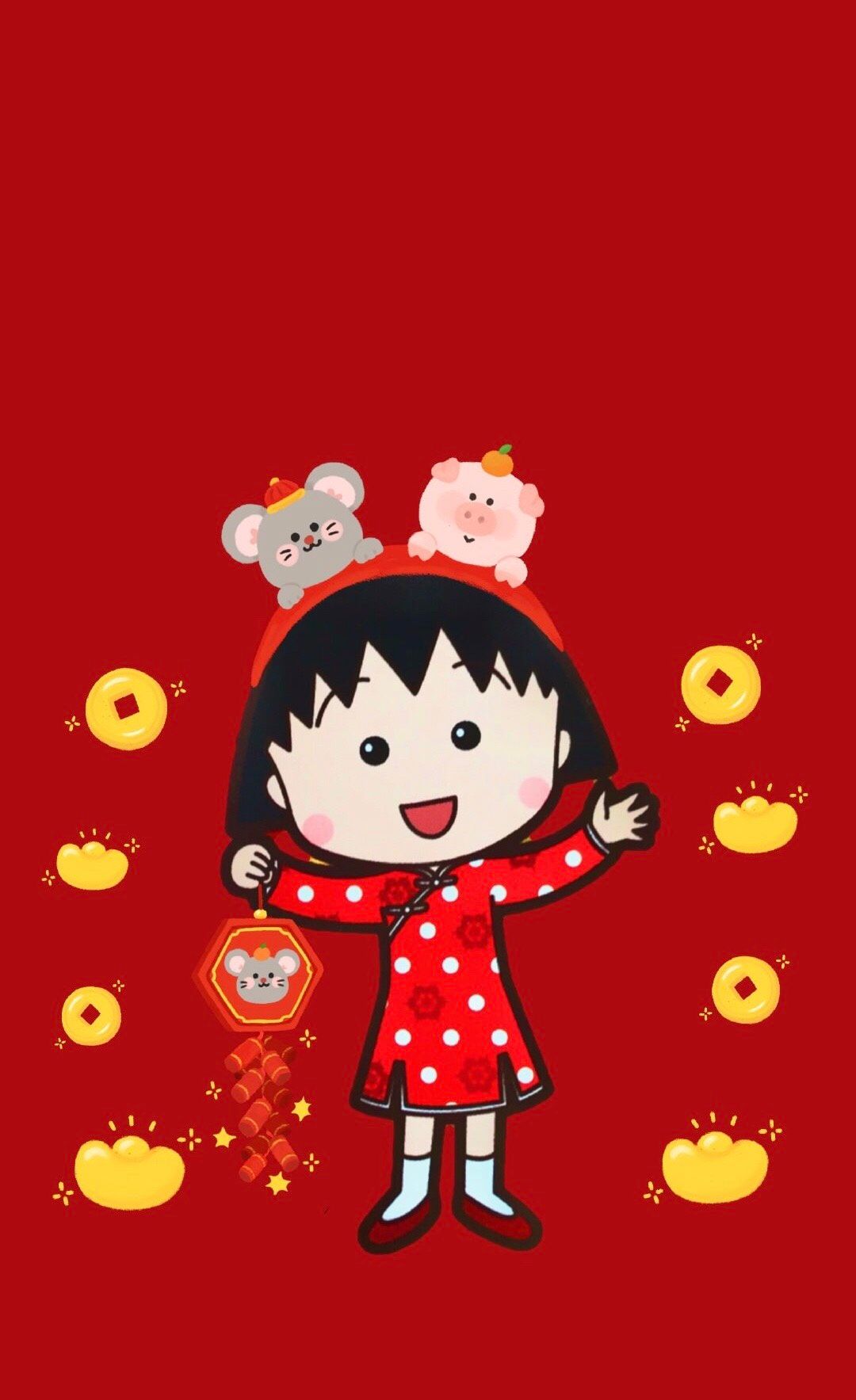 樱桃小丸子:红红火火萌系动漫新年壁纸,俏皮的新年句子