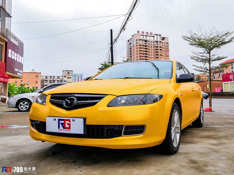 马自达3车身改色电光黄 rg瑞集改色膜茂名化州加盟店出品