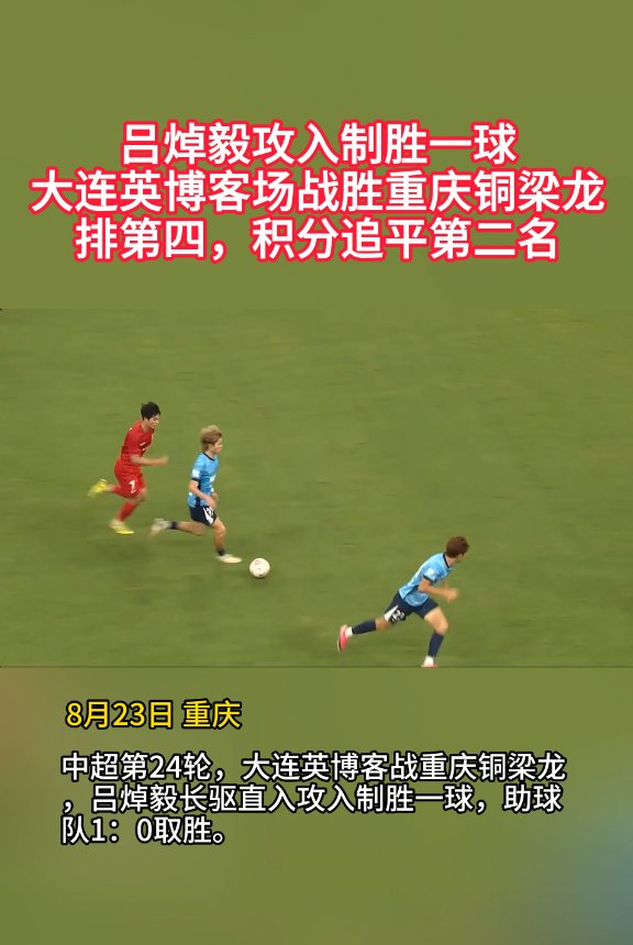 排第四！吕焯毅攻入制胜一球 大连英博客场战胜重庆铜梁龙