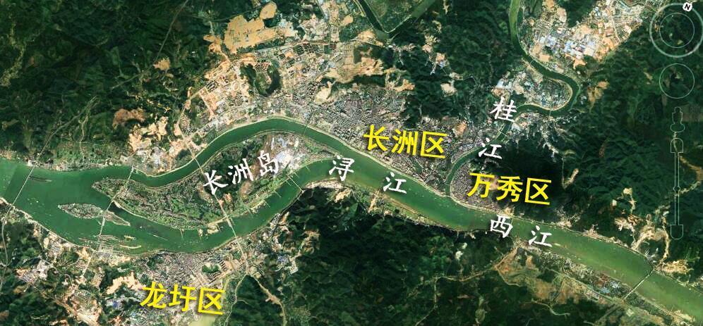 卫星上看广西梧州:地处两江交汇处,有一个机场建在岛屿上_高清图集