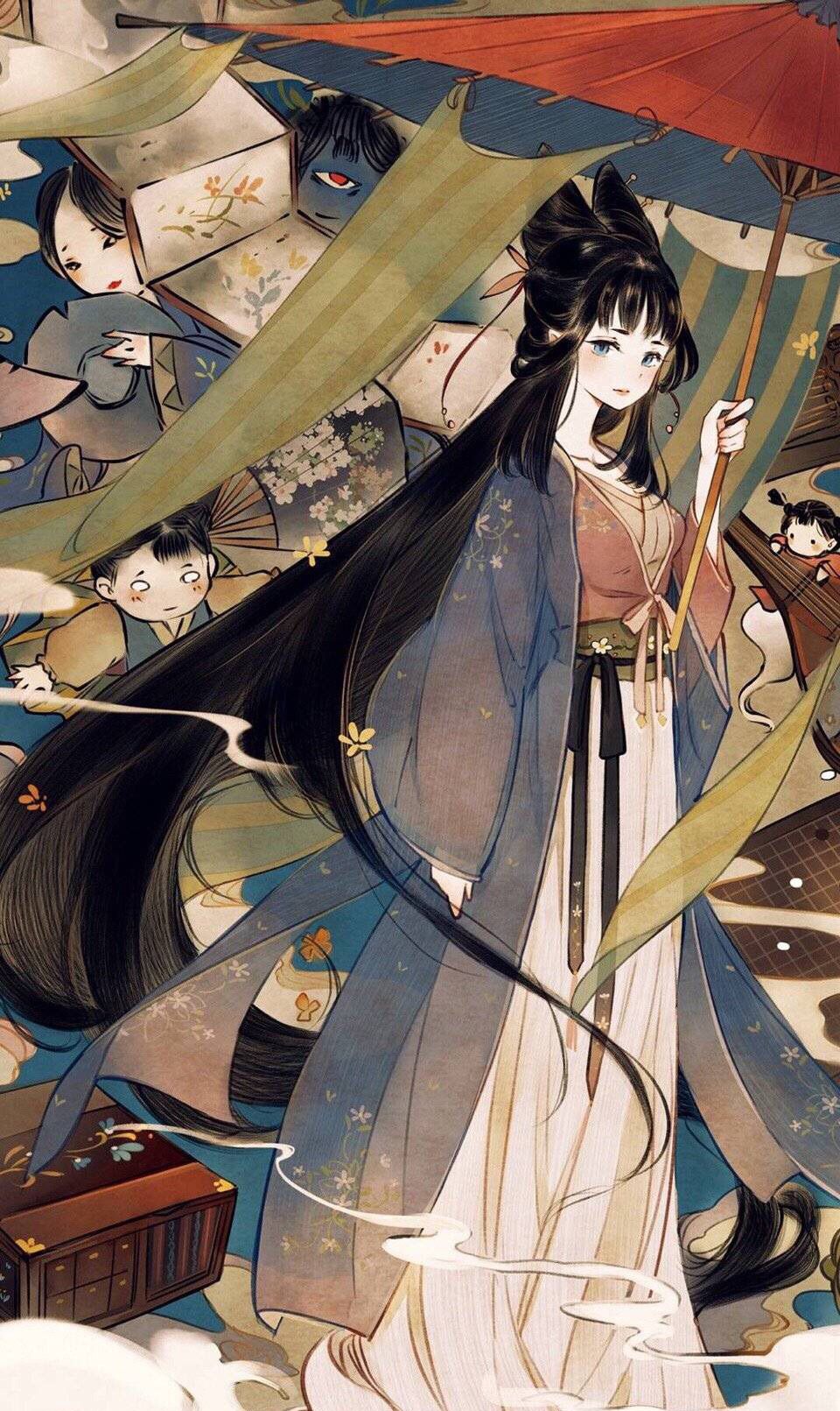 少女插画——伞之少女梦谈,画风可爱又梦幻._高清图集_新浪网