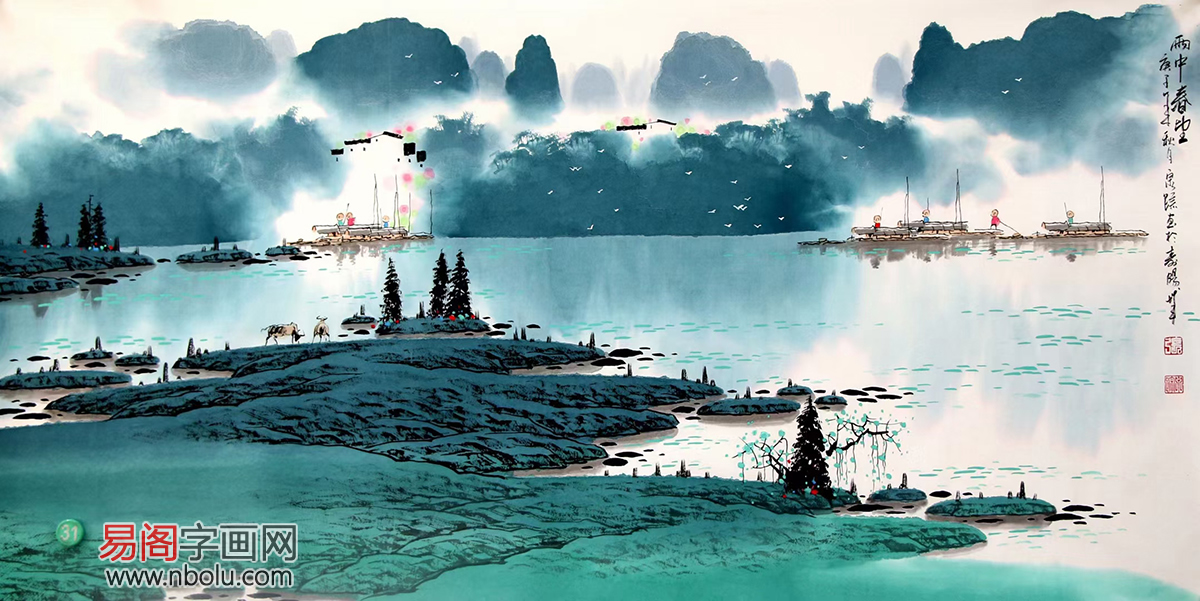 作为广西桂林的画家,张泉踪对漓江山水情有独钟.