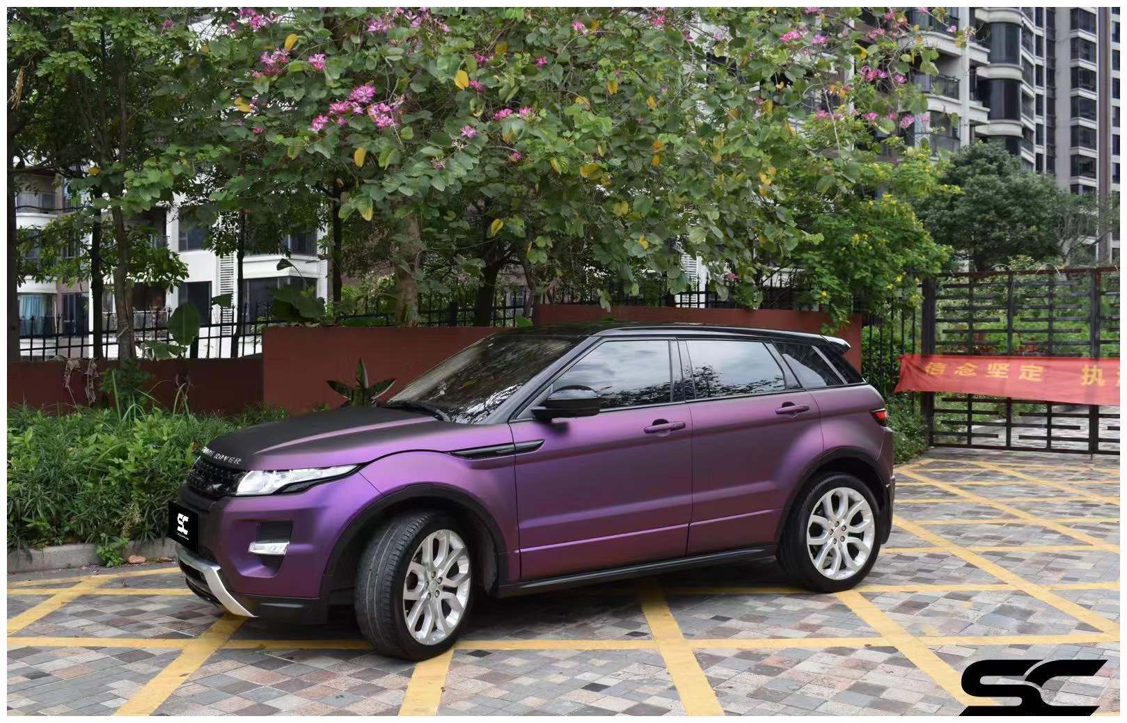sc改色膜路虎极光车身改色贴膜消光黑比诺紫