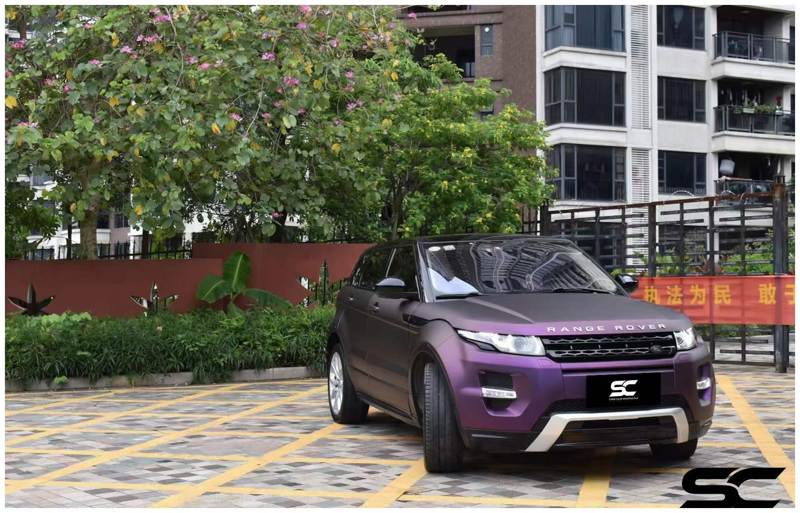 sc改色膜路虎极光车身改色贴膜消光黑比诺紫