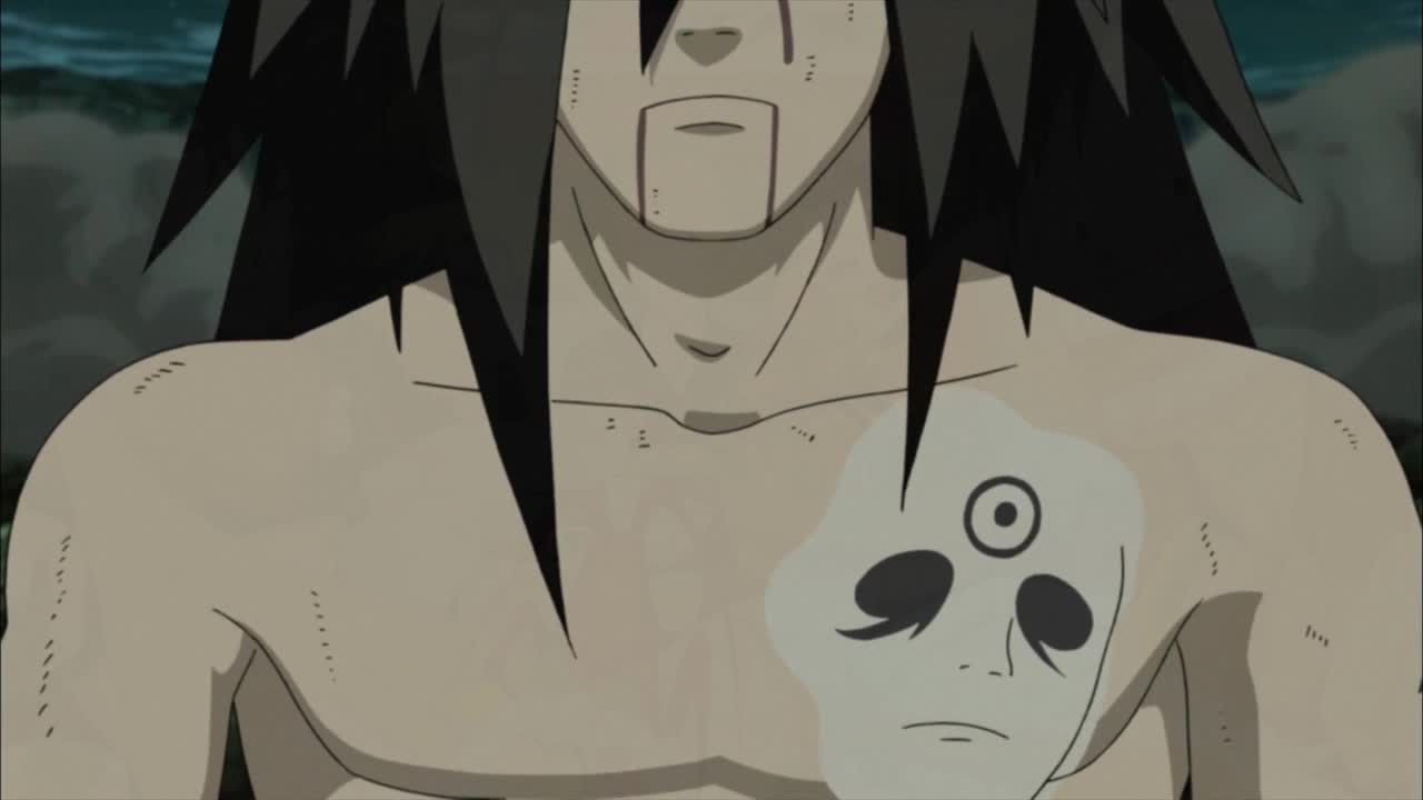 斑爷边走边吸收十尾,头发变白进入六道模式,披风穿上变霸气了