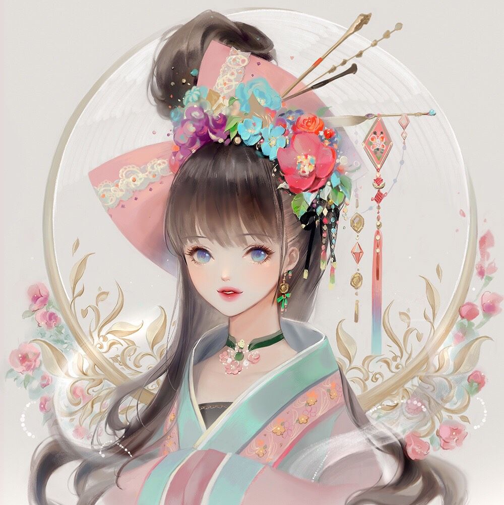 古风少女动漫绘图愿我如星君如月