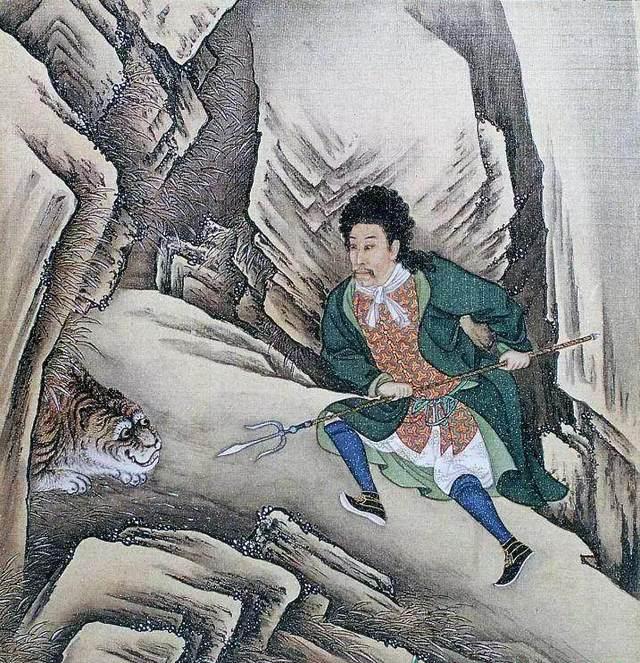 清代《胤禛行乐图》中,雍正皇帝刺虎所使用的,便是虎叉(当然,对这个