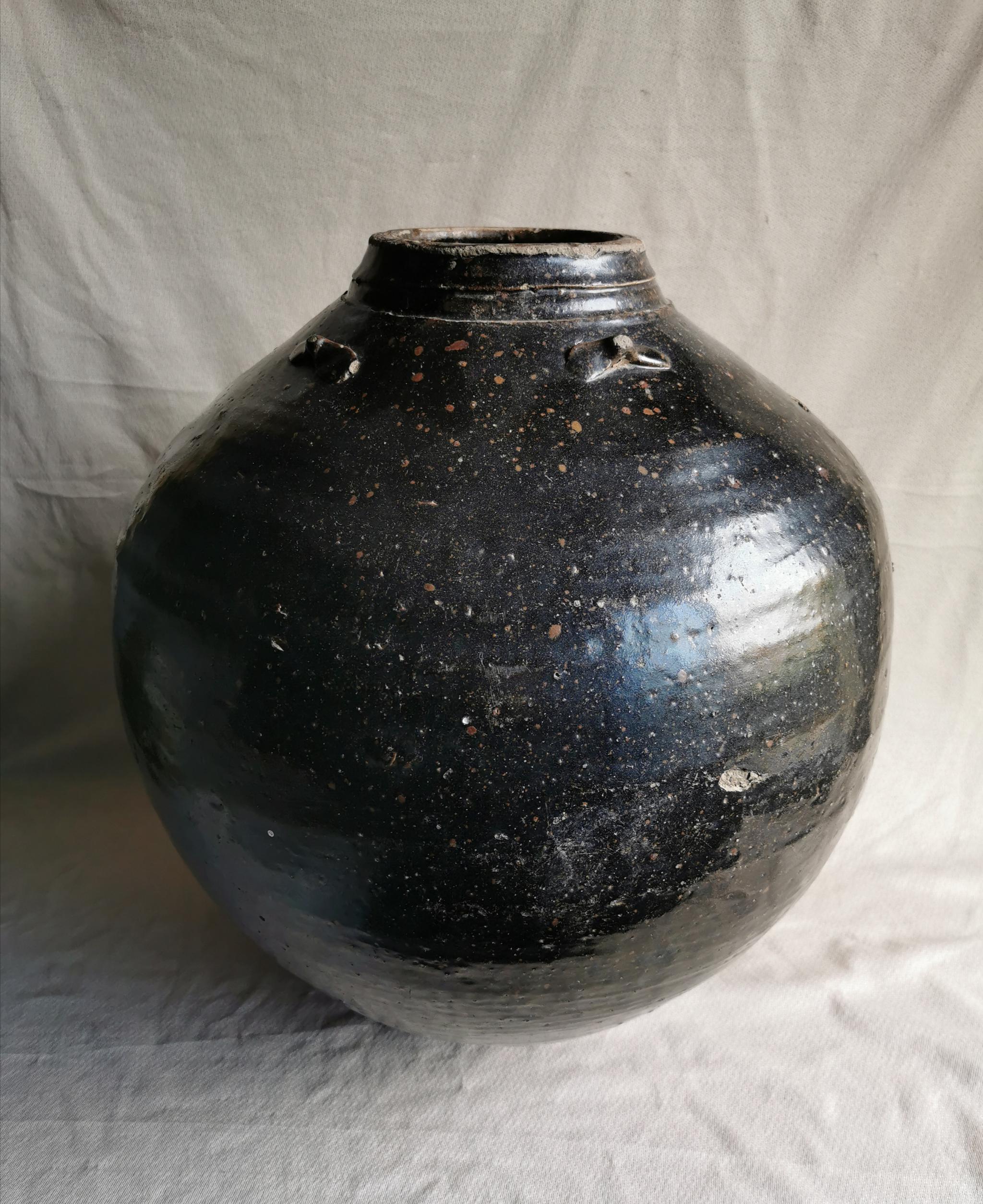 元明时期黑釉青瓷四系大酒罐