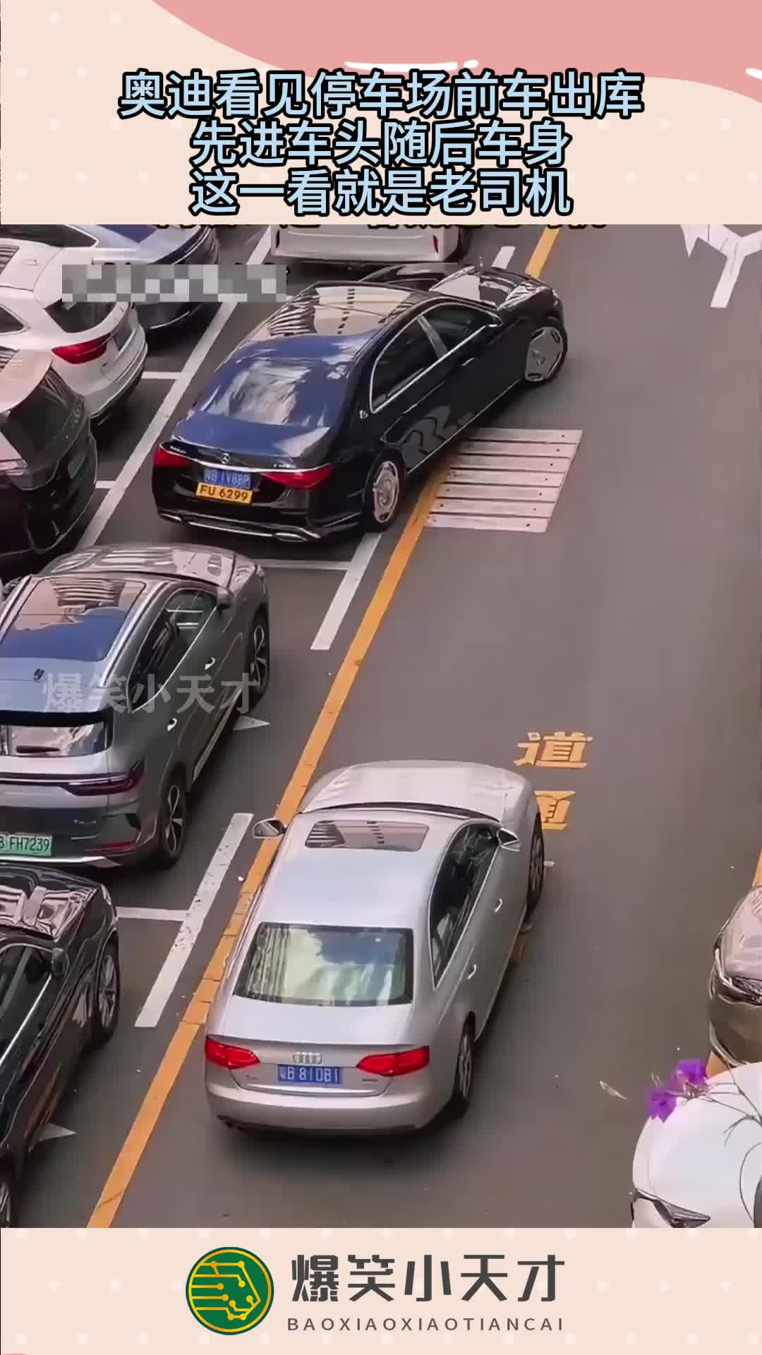 奥迪看见停车场前车出库，先进车头随后车身，这一看就是老司机！