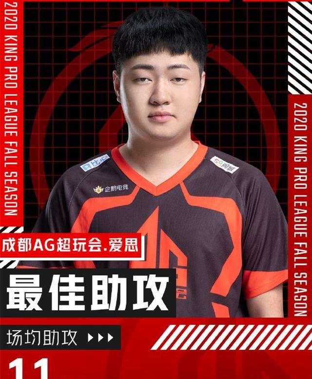最佳助攻则是成都ag超玩会的爱思,作为一名辅助,爱思的精彩镜头虽然不