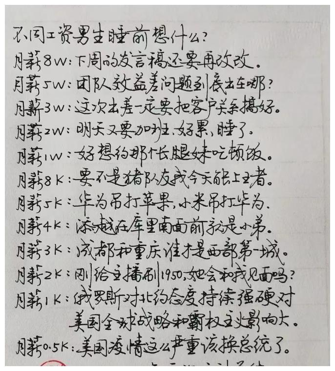 毕业后不同工资的男生睡前在想什么 3k和3w对比鲜明 0 5k太真实 毕业后不同工资的男生睡前在想什么 3k和3w对比鲜明 0 5k太真实