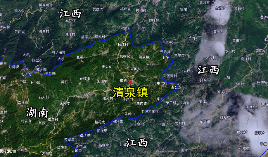 湖南省桂东县一个镇,被江西省三面包围,历史上还曾属于江西