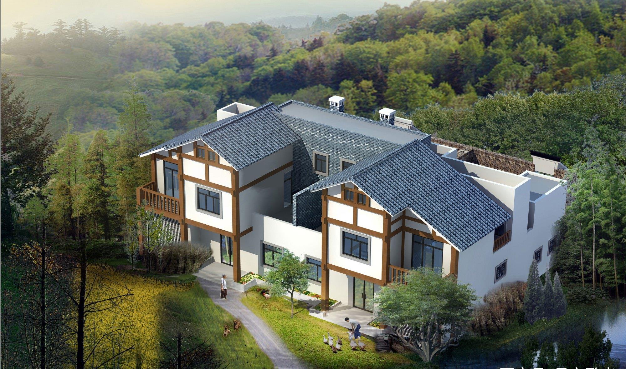 美丽乡村-中式双拼别墅,西南风格