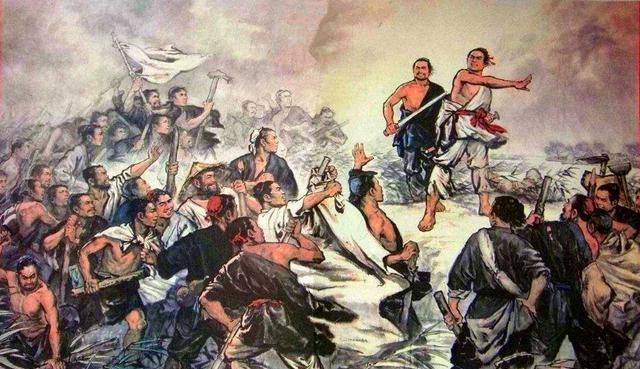 大泽乡起义绘画当时陈胜,吴广等人,人为制造出鱼腹丹书,篝火狐鸣的