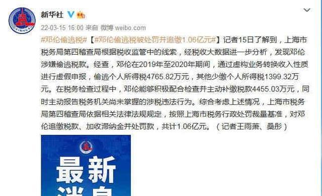 热搜爆了！邓伦偷逃税被处罚并追缴1.06亿元，粉丝集体脱粉休闲区蓝鸢梦想 - Www.slyday.coM