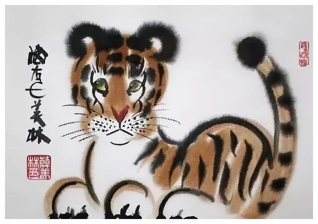 韩美林画小老虎有点萌有点可爱
