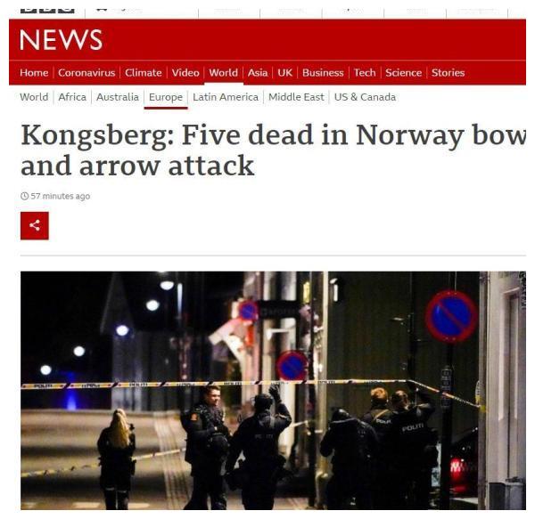 挪威男子持弓箭射杀路人已致5死2伤