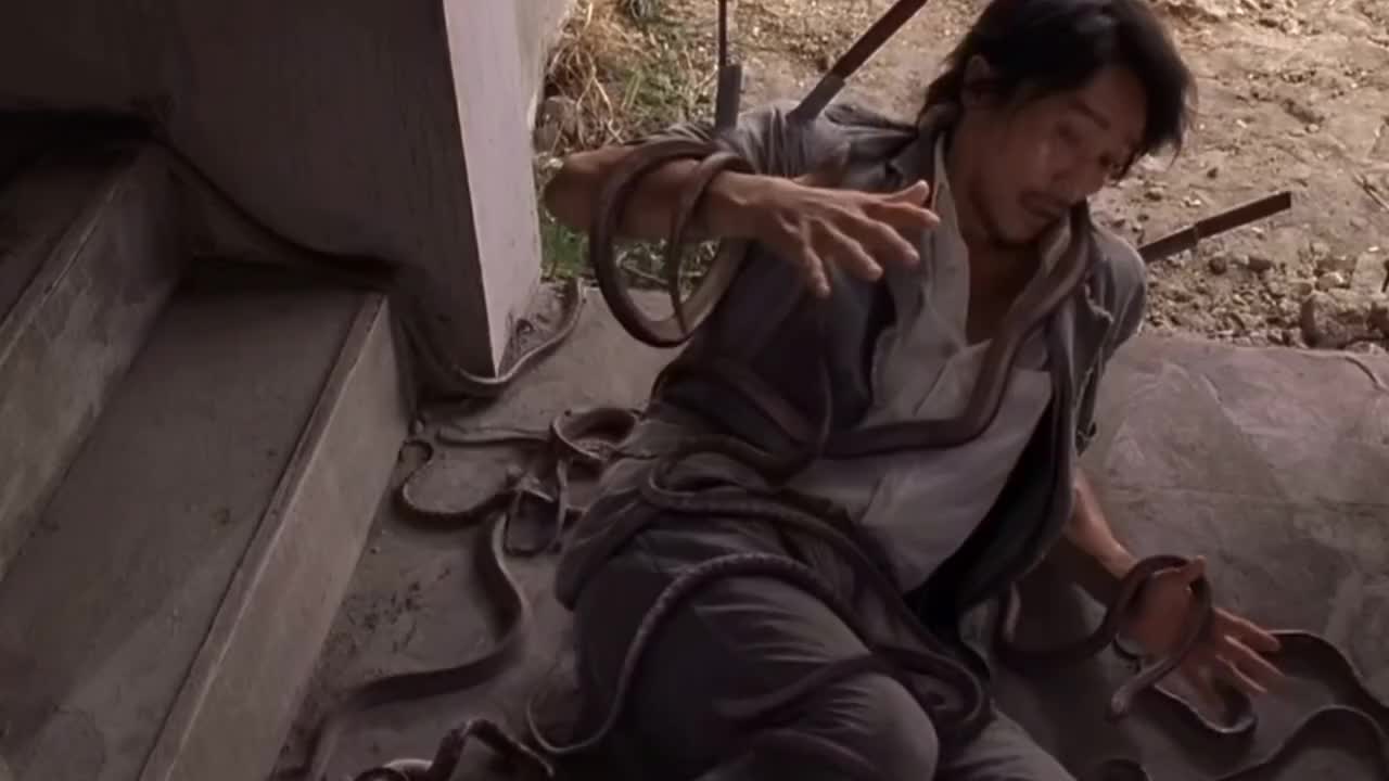周星驰在功夫中最经典的片段被蛇咬之后又被包租婆狂追