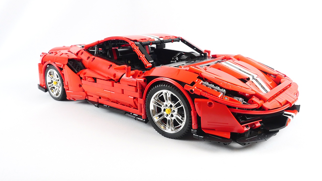 霸气的积木超跑双鹰咔嗒积木法拉利488pista真香